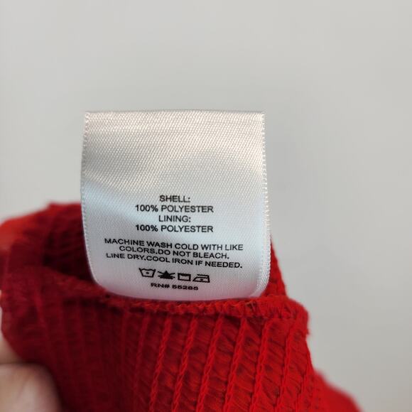 Express Smocked Peplum Polka Dot Blouse Top Size L Red Puff Sleeve Rockabilly - Picture 11 of 12